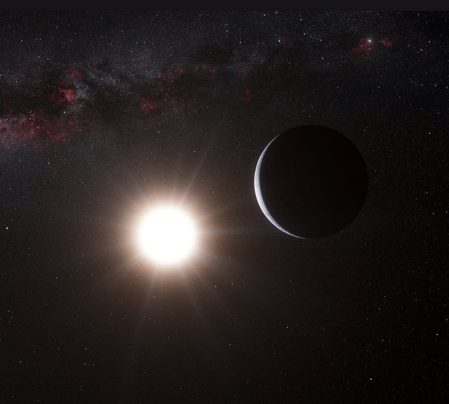 This is an artist illustration of an exoplanet orbiting the star Alpha Centauri B.